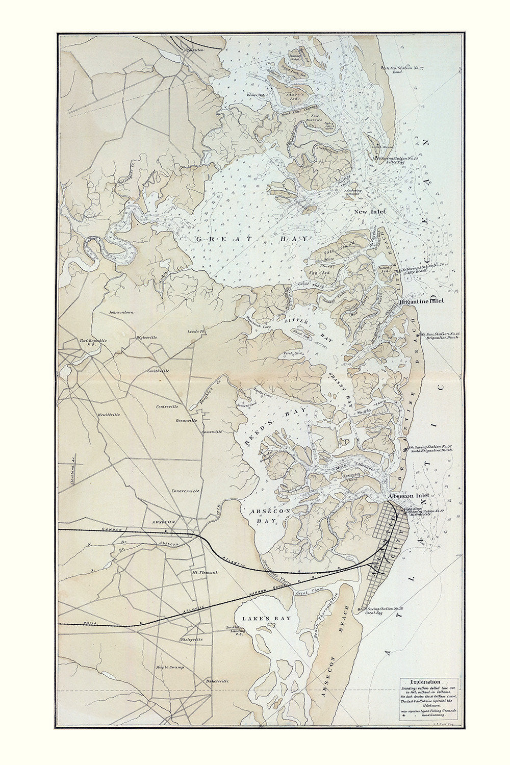 1878 Map of New Jersey Coast Tuckerton to Absecon Beach