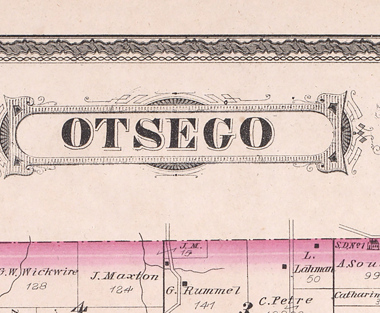 1880 Map of Otsego Township Steuben County Indiana