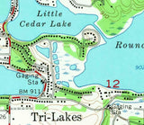 1966 Map of Tri-Lakes Indiana Cedar Lake Round Lake and Shriner Lake