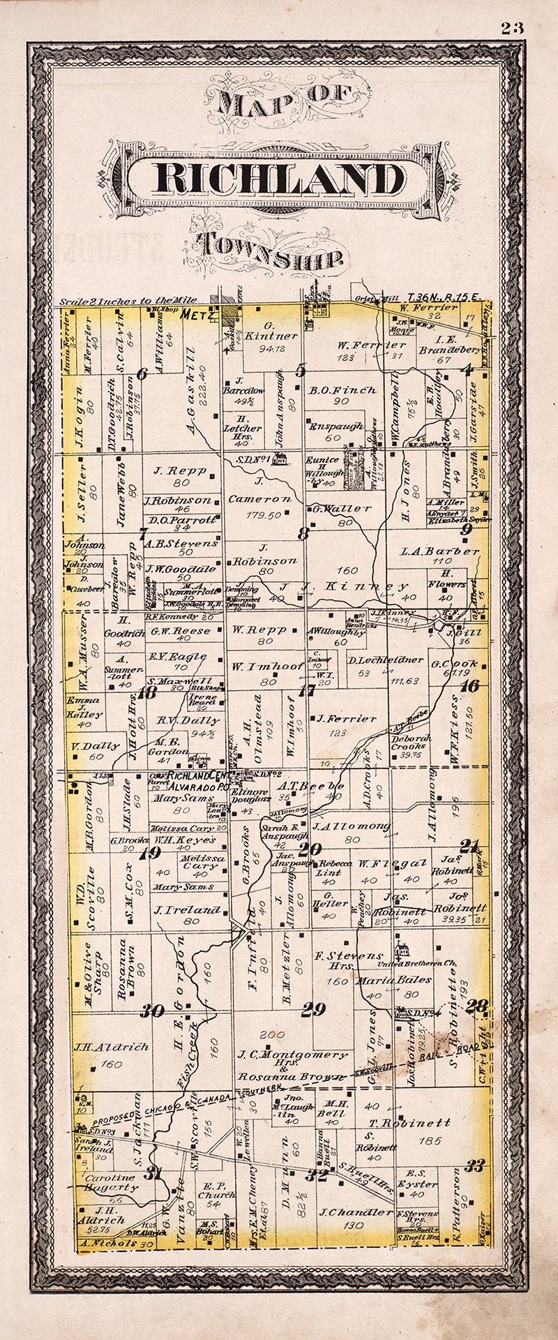 1880 Map of Richland Township Steuben County Indiana