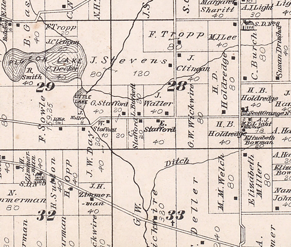 1880 Map of Scott Township Steuben County Indiana