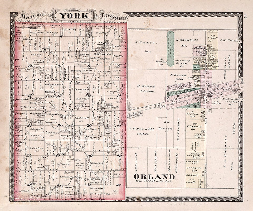 1880 Map of York Township Steuben County Indiana