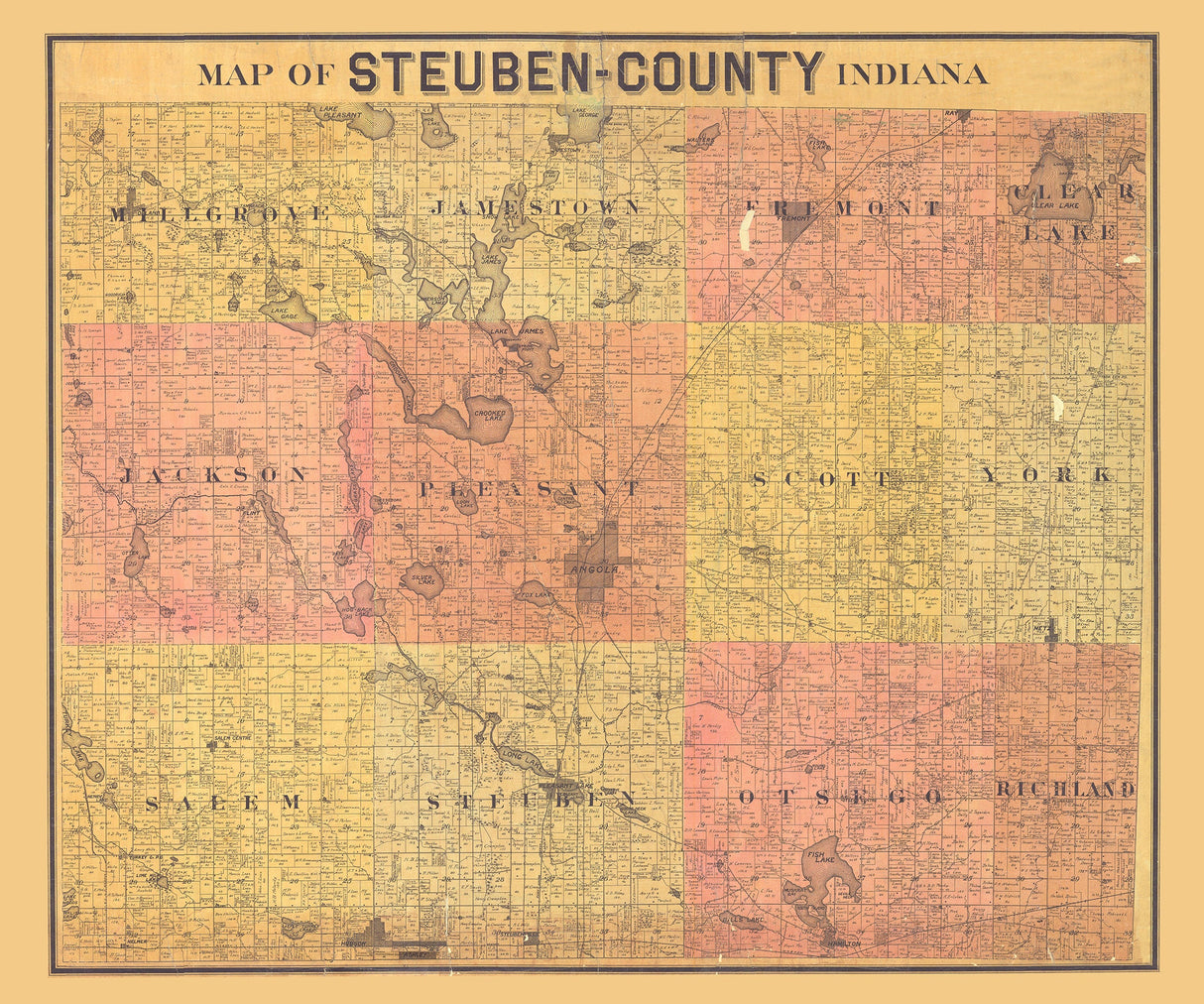 1902 Farm Line Map of Steuben County Indiana