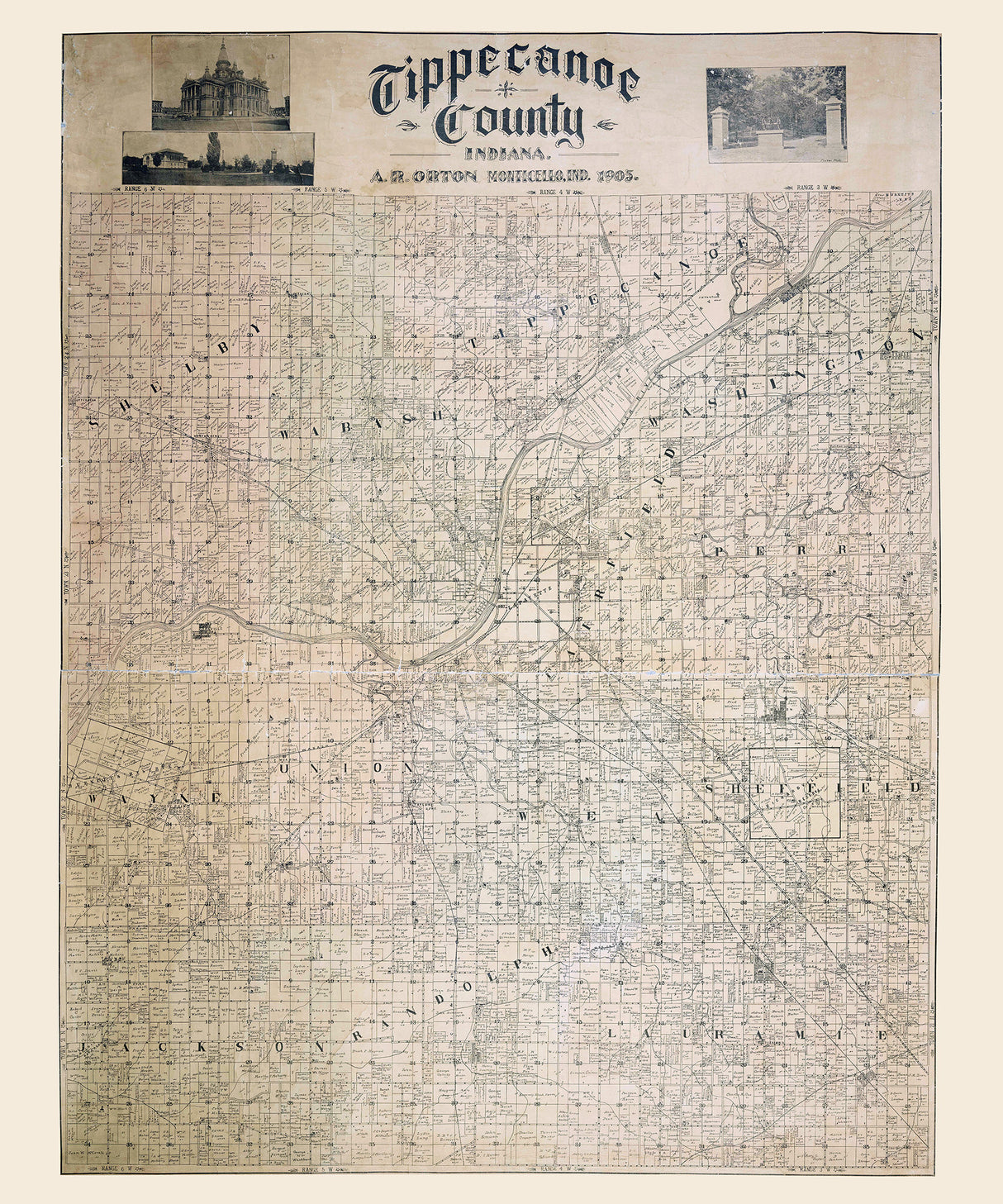 1905 Farm Line Map of Tippecanoe County Indiana