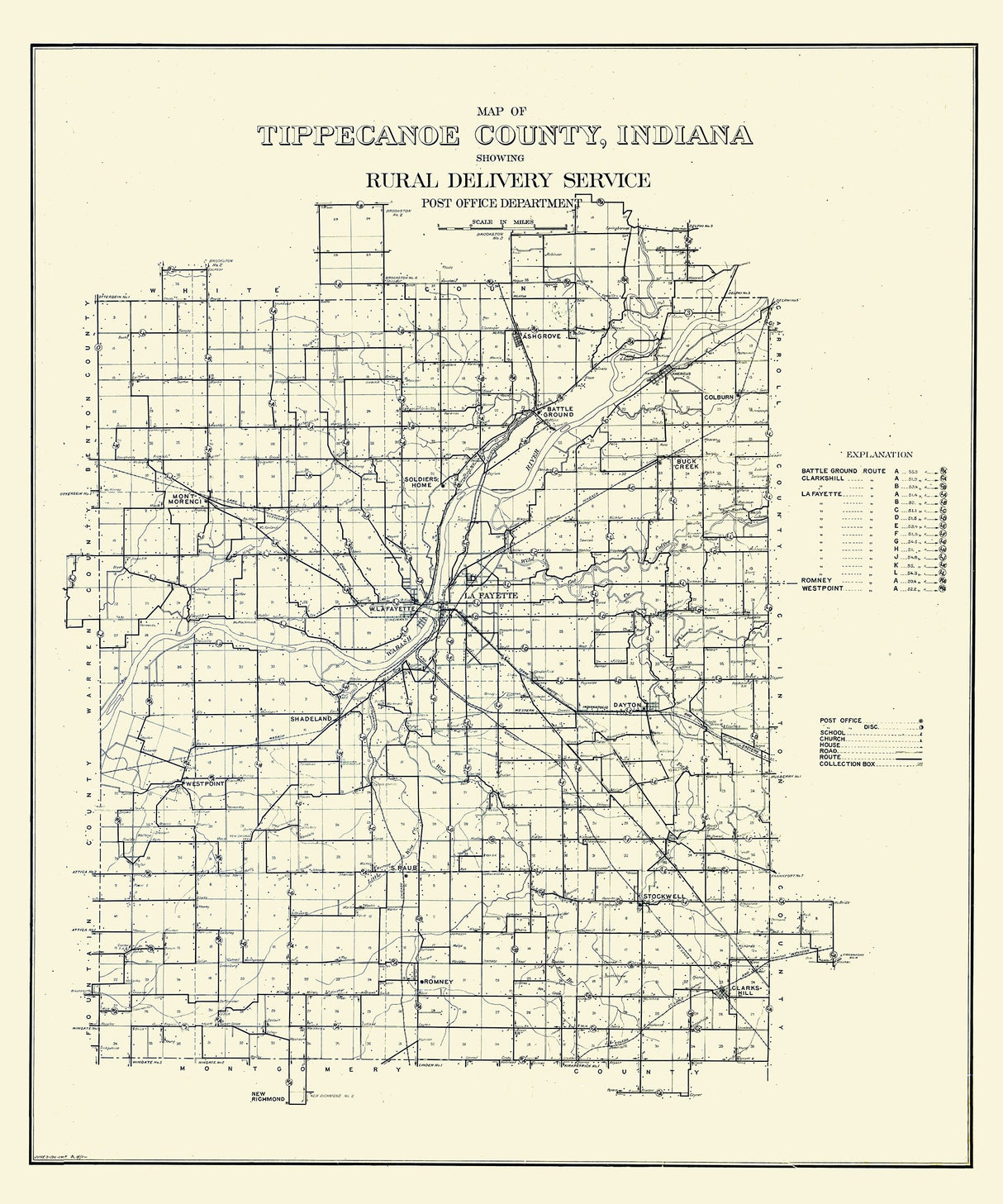 1911 Map of Tippecanoe County Indiana Farm Houses