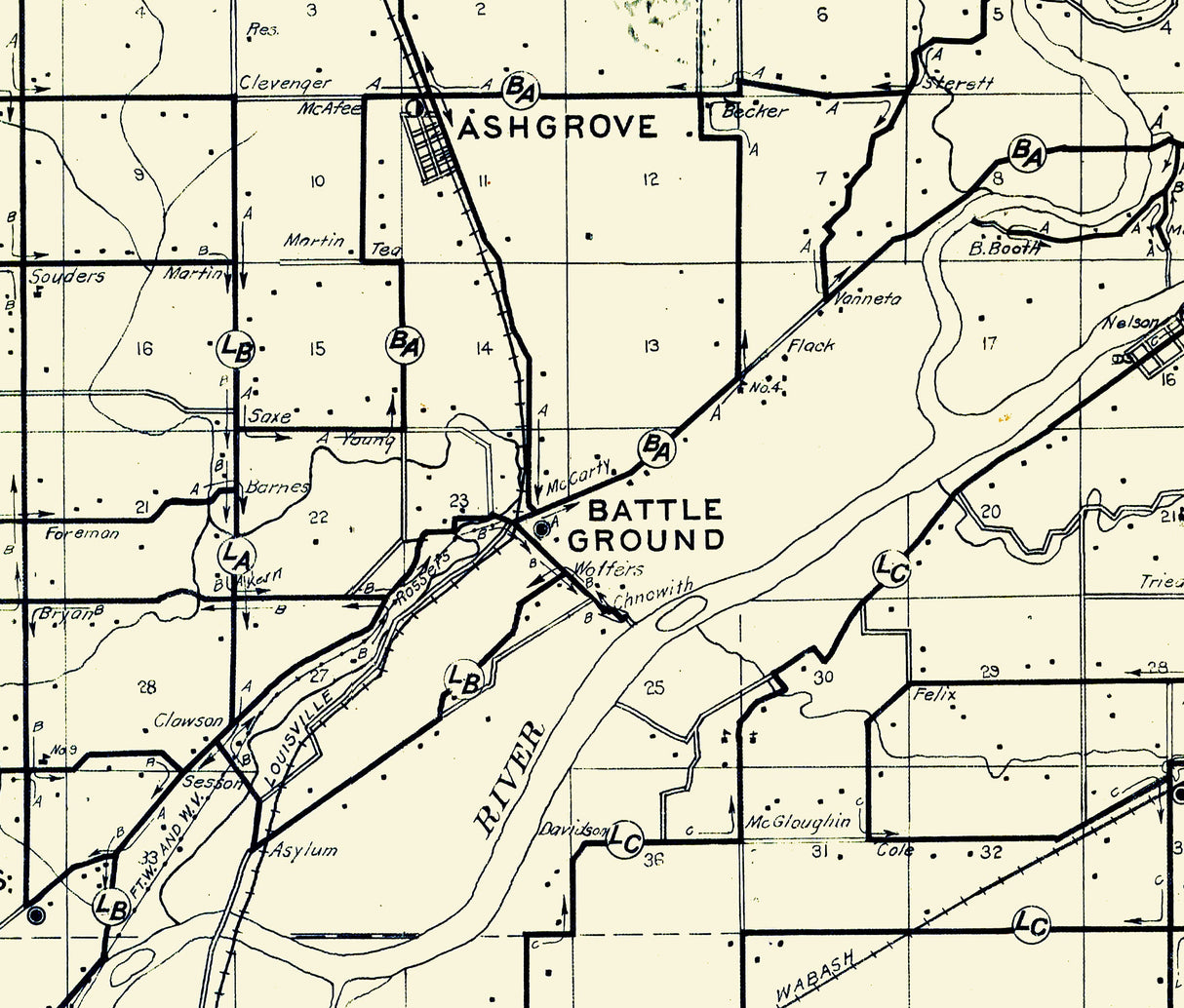 1911 Map of Tippecanoe County Indiana Farm Houses