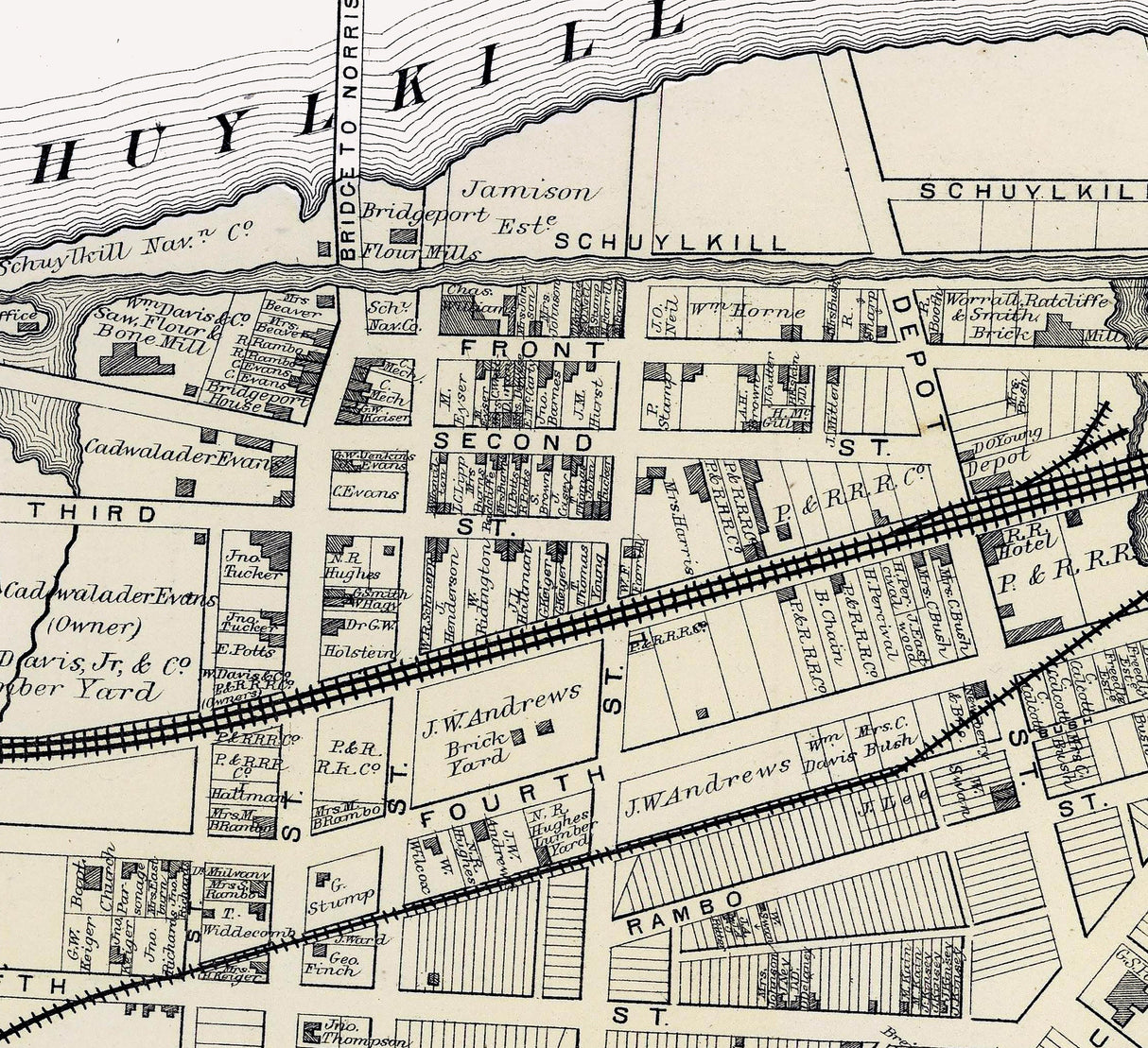 1871 Map of Bridgeport Montgomery County Pennsylvania