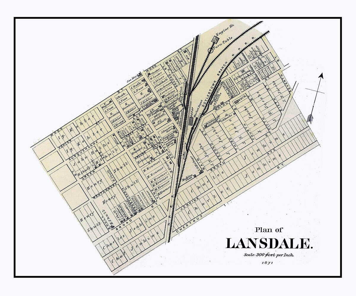 1871 Map of Lansdale Montgomery County Pennsylvania