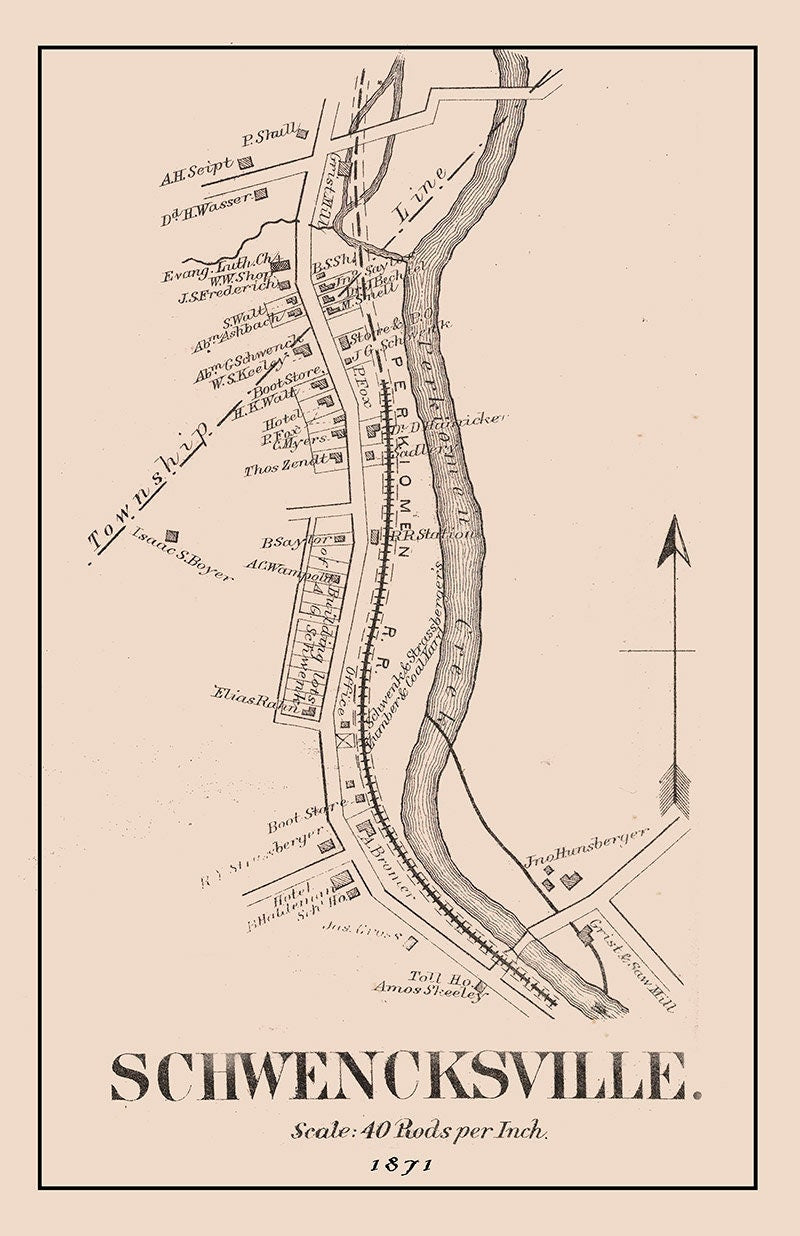 1871 Map of Schwencksville Montgomery County Pennsylvania