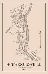 1871 Map of Schwencksville Montgomery County Pennsylvania