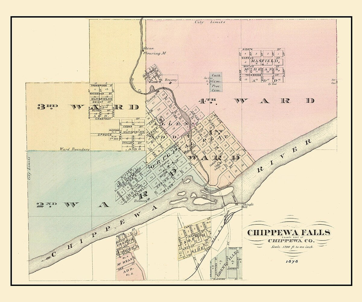 1878 Map of Chippewa Falls Wisconsin