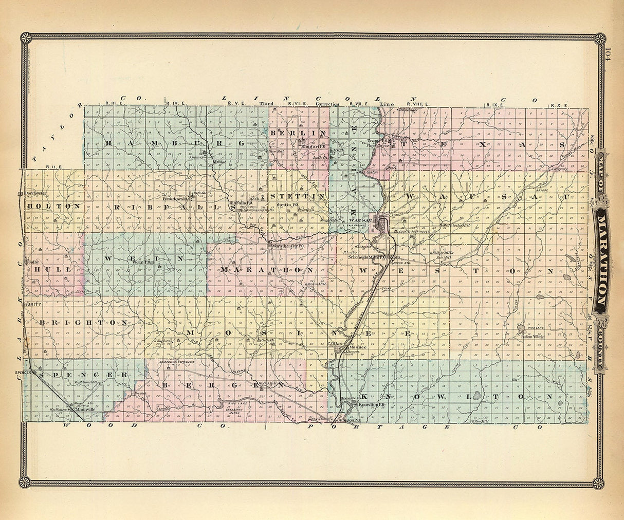 1878 Map of Marathon County Wisconsin