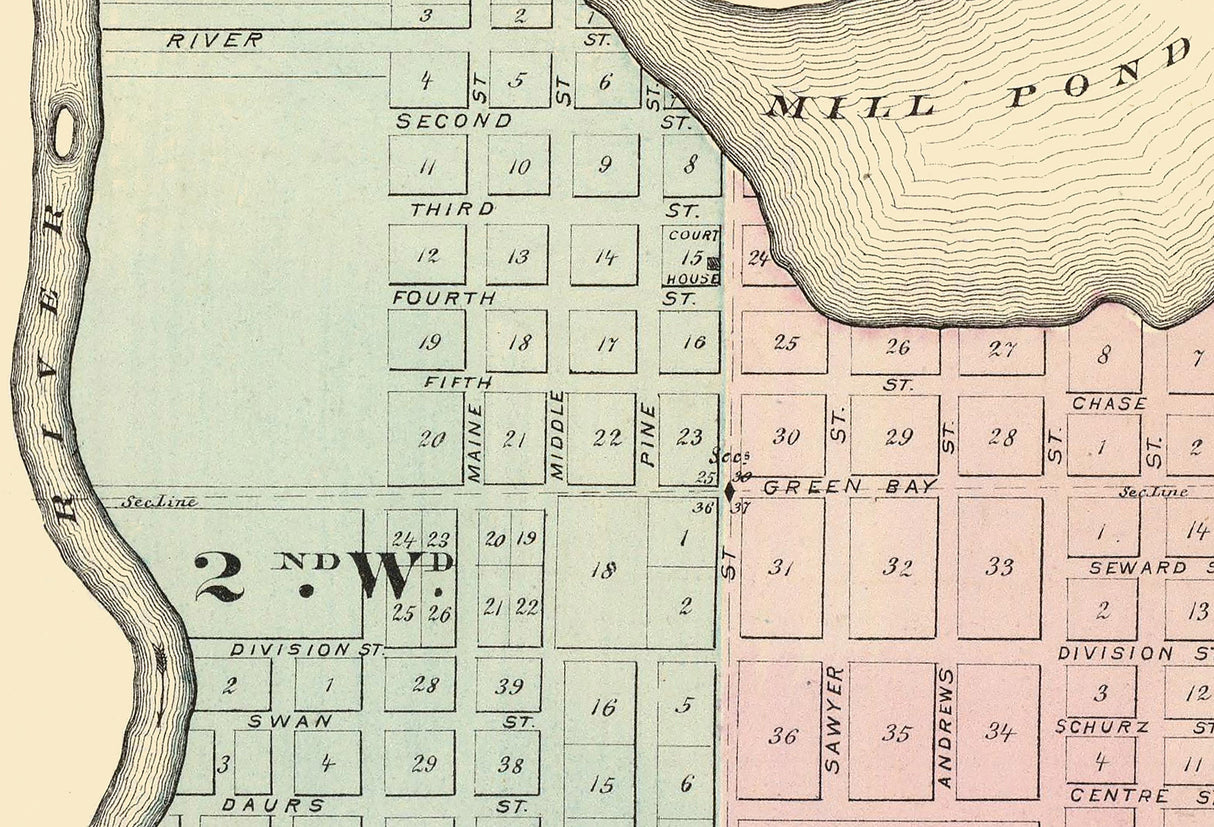 1878 Map of Shawano Wisconsin