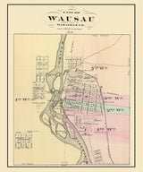 1878 Map of Wausau Marathan County Wisconsin