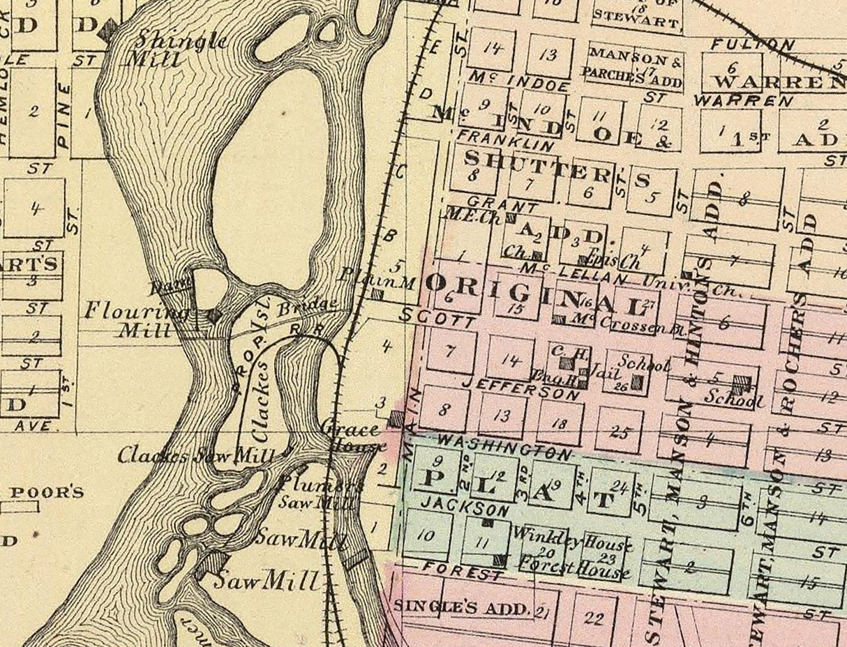1878 Map of Wausau Marathan County Wisconsin