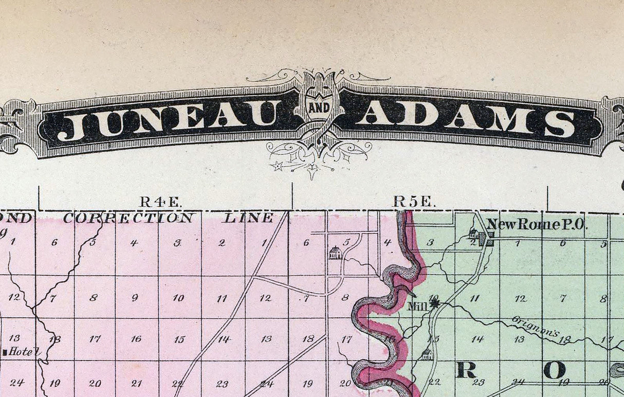 1878 Map of Juneau and Adams County Wisconsin