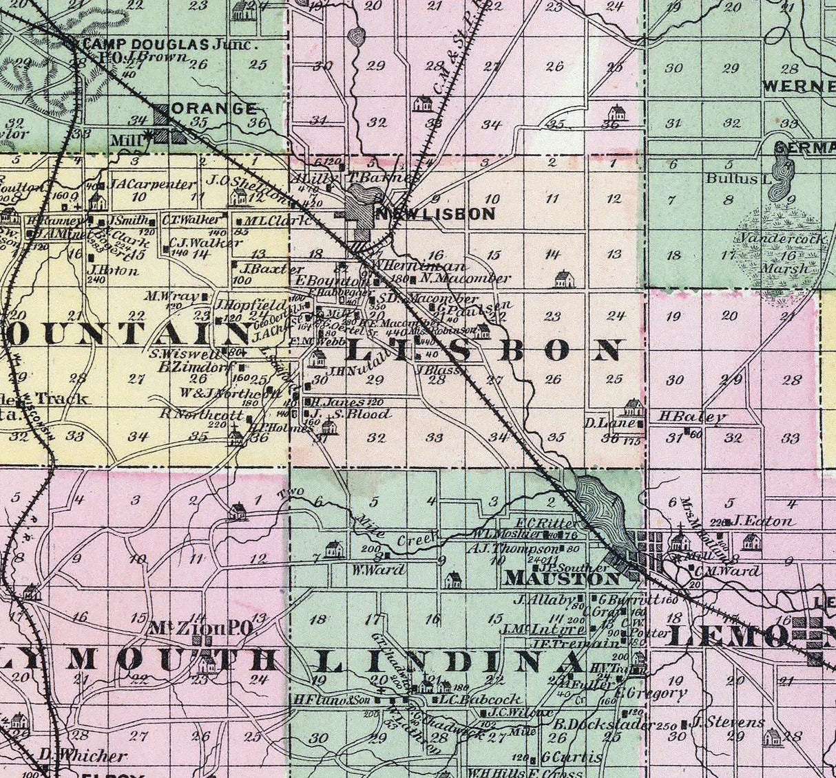 1878 Map of Juneau and Adams County Wisconsin