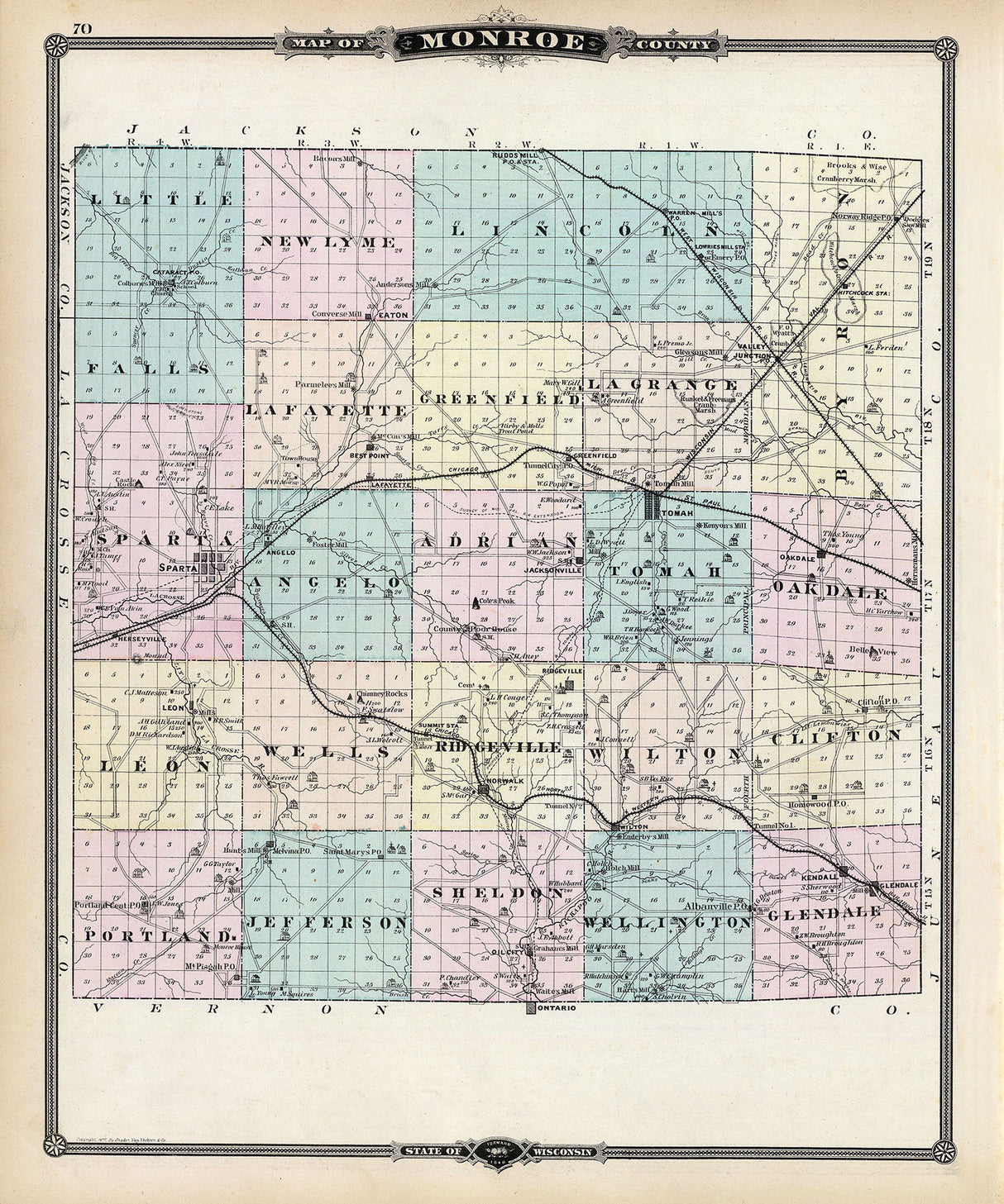 1878 Map of Monroe County Wisconsin