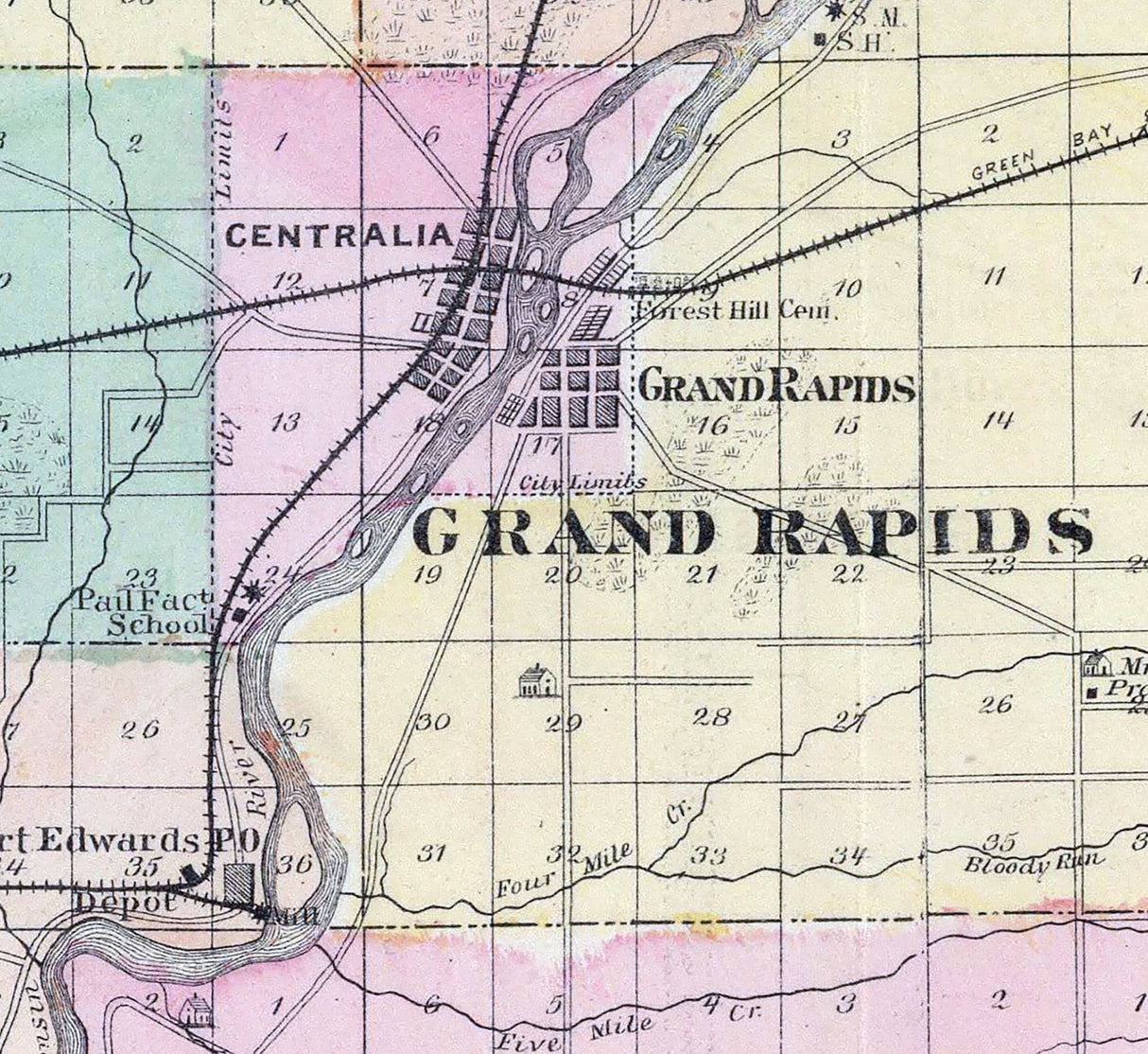 1878 Map of Wood and Portage County Wisconsin