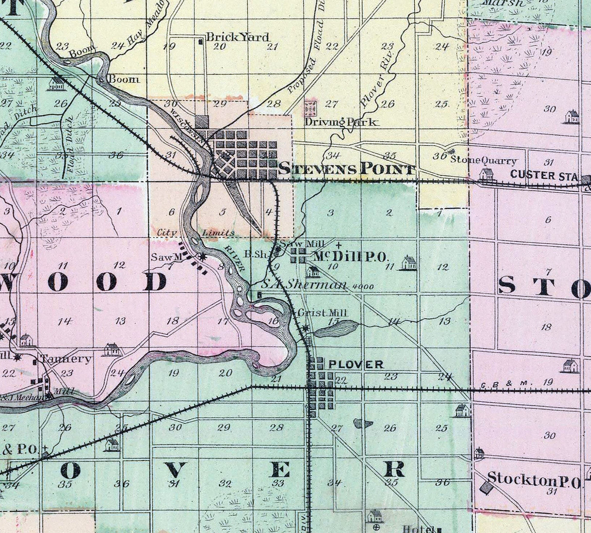 1878 Map of Wood and Portage County Wisconsin
