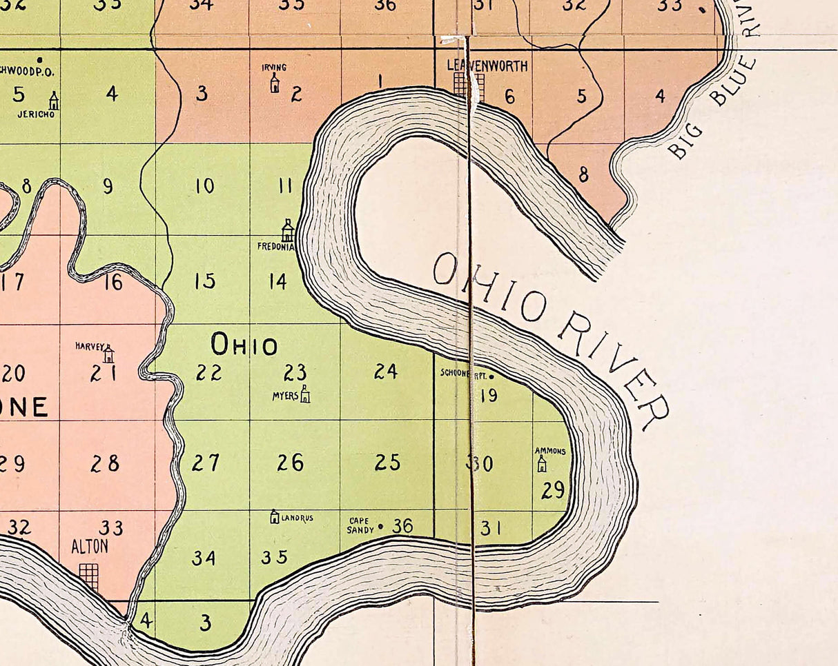 1890 Map of Crawford County Indiana Schools