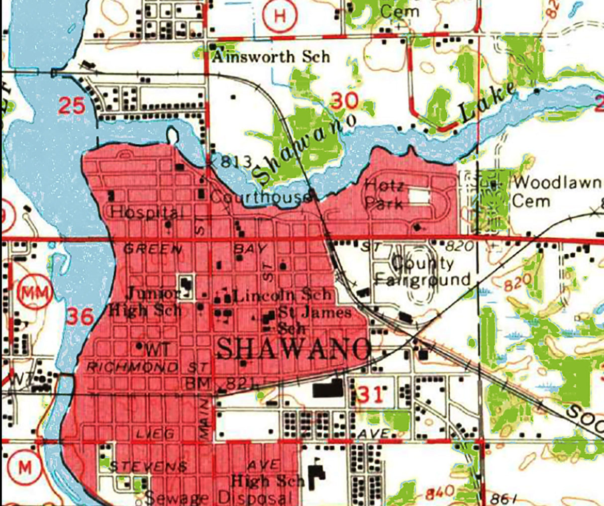 1964 Map of Shawano Lake Wisconsin