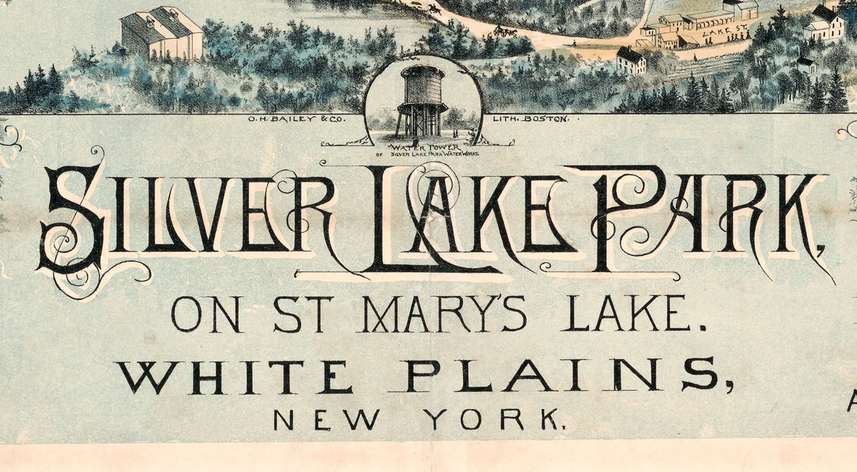 1888 Panoramic Map of Silver Lake Park St Marys Lake New York