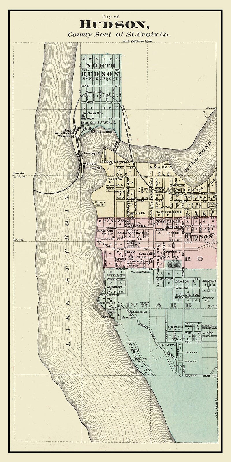 1878 Map of Hudson St Croix County Wisconsin