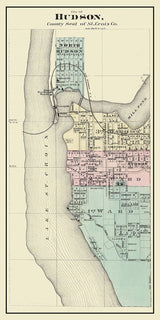 1878 Map of Hudson St Croix County Wisconsin