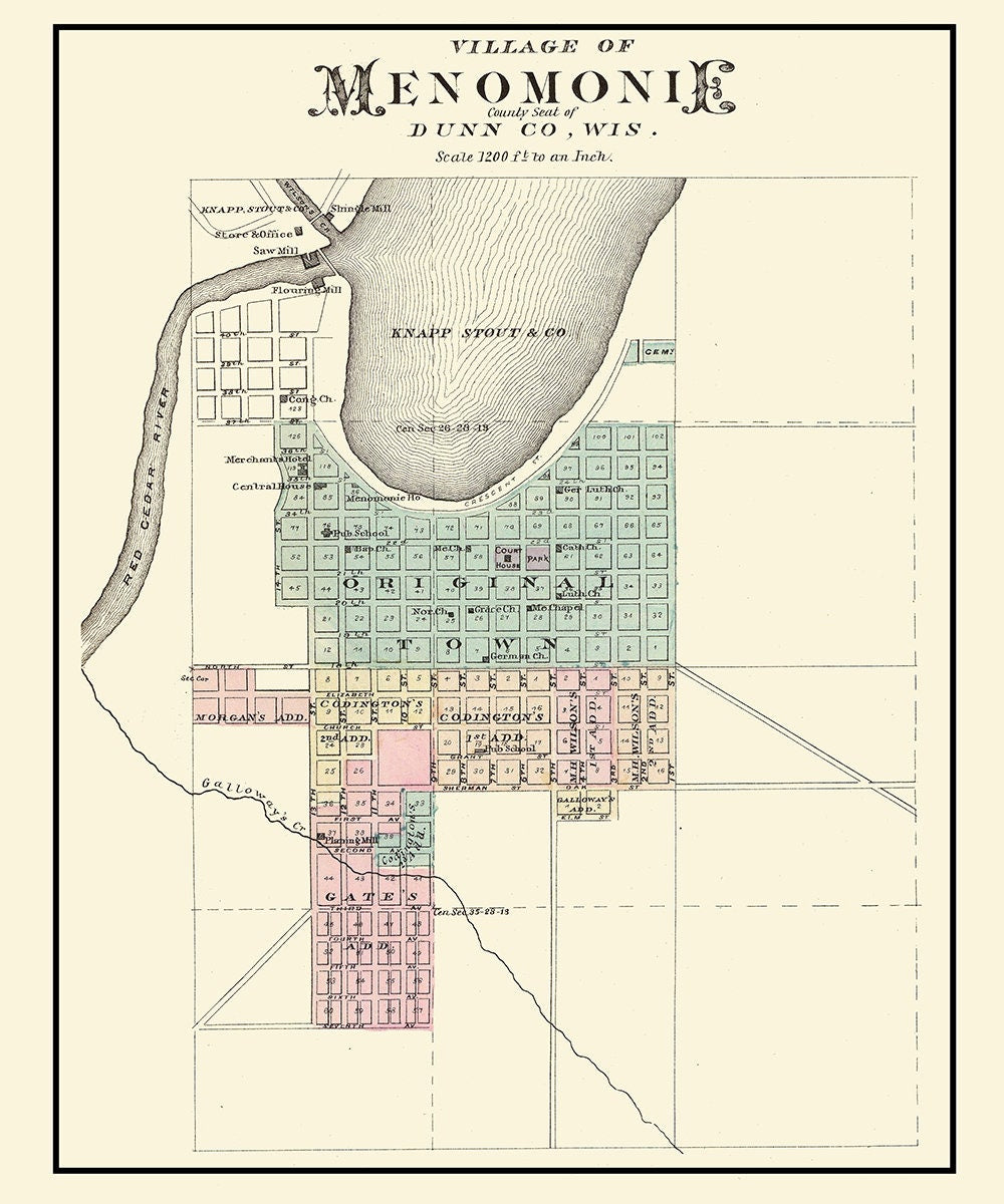 1878 Map of Menomonie Wisconsin