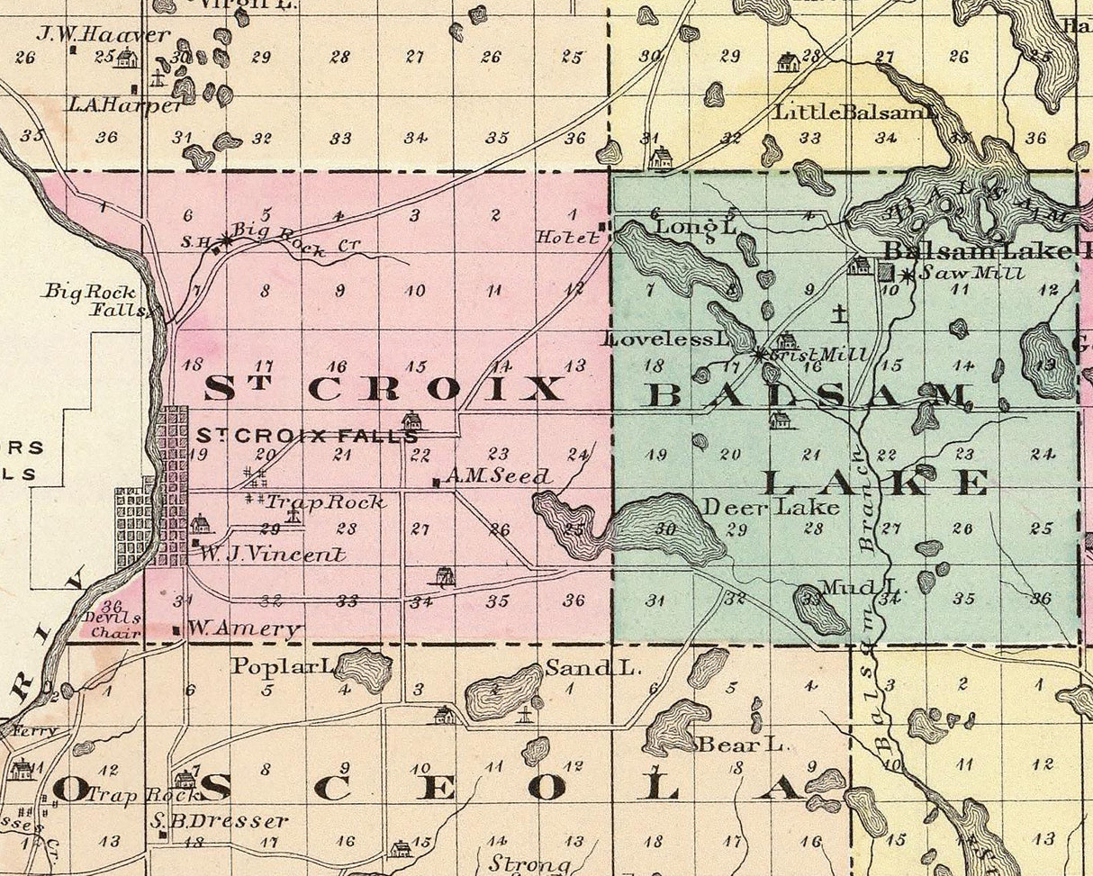1878 Map of Polk County Wisconsin