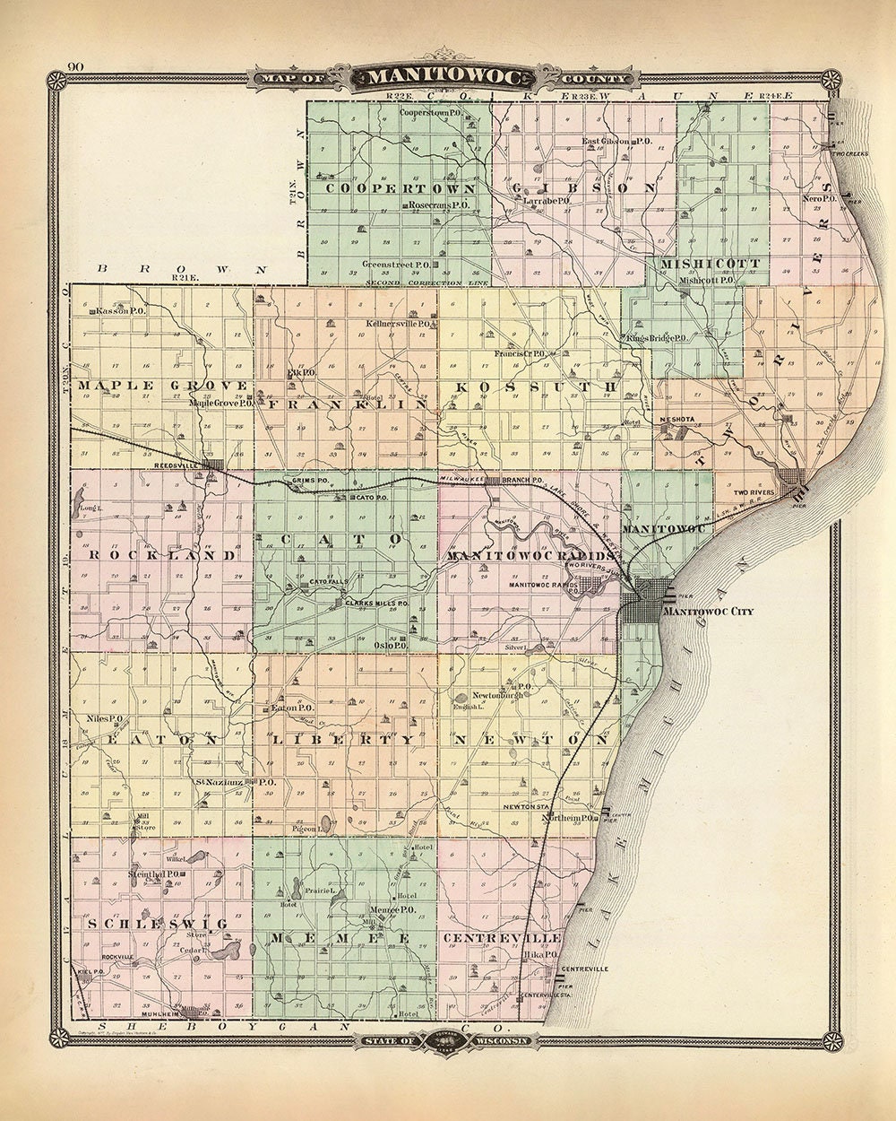 1878 Map of Manitowoc County Wisconsin