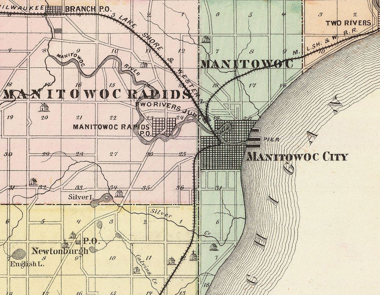 1878 Map of Manitowoc County Wisconsin