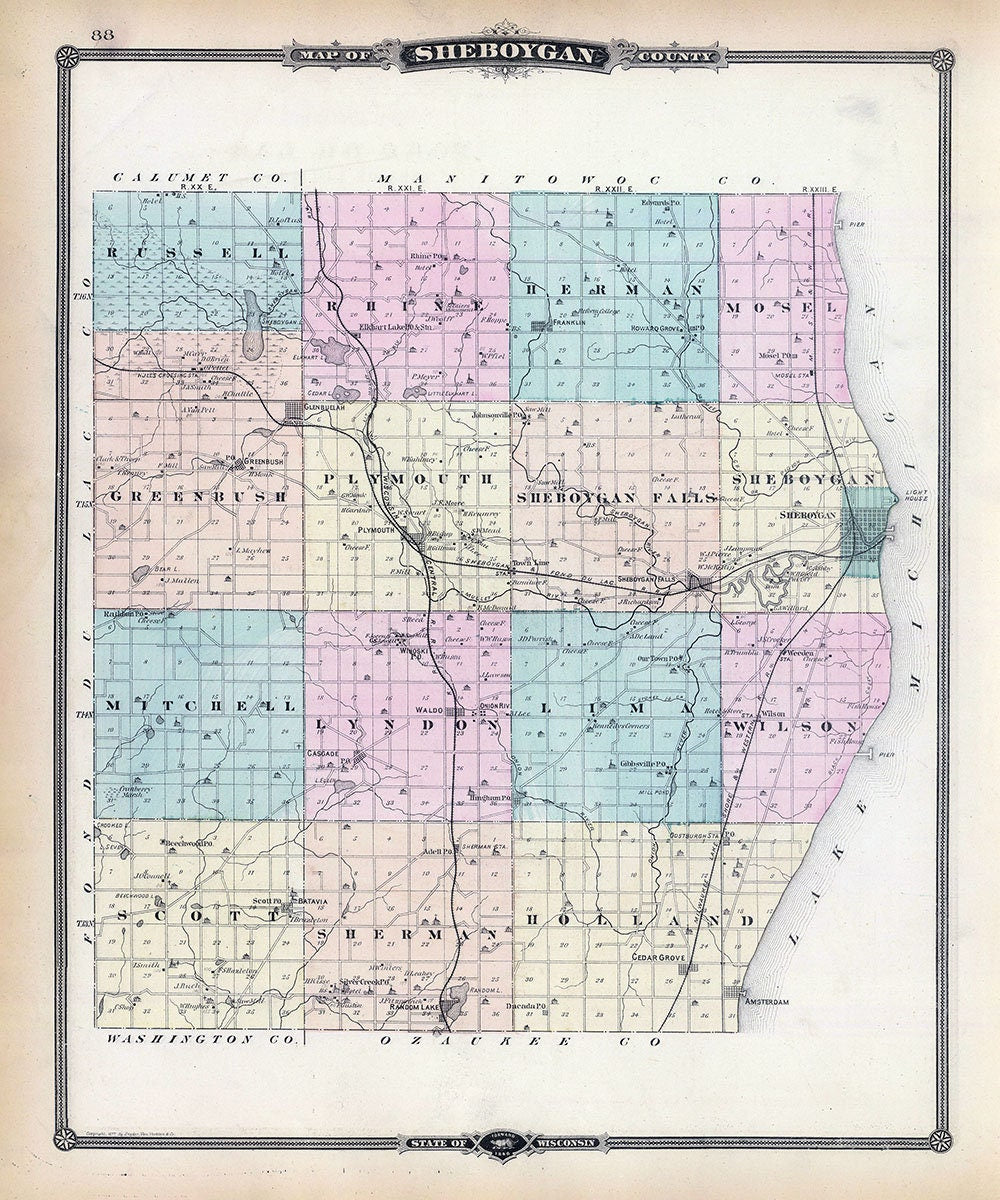 1878 Map of Sheboygan County Wisconsin