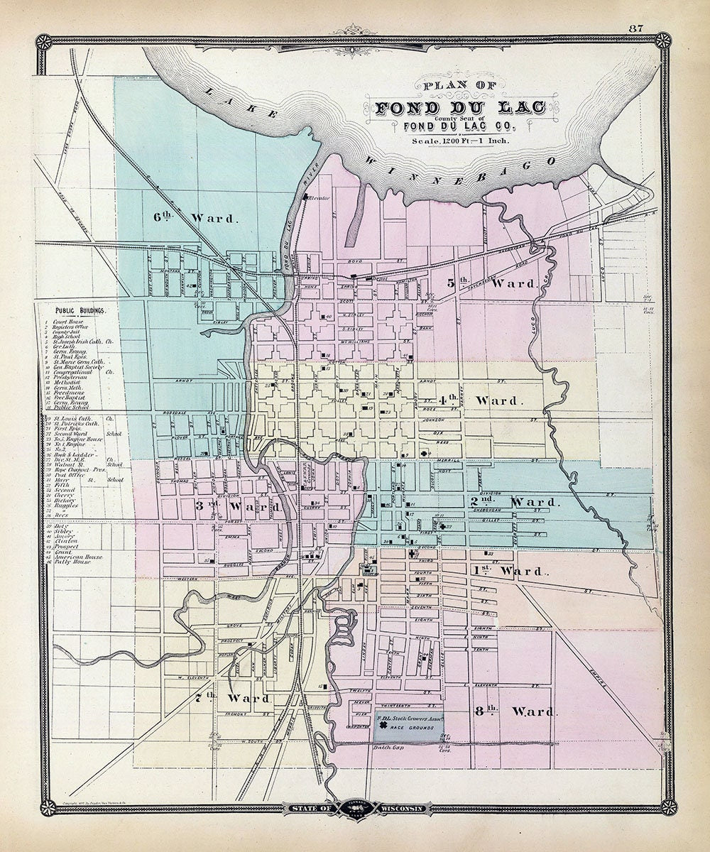 1878 Town Map of Fond Du Lac Wisconsin