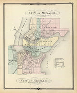 1878 Town Map of Menasha and Neenah Winnebago County Wisconsin