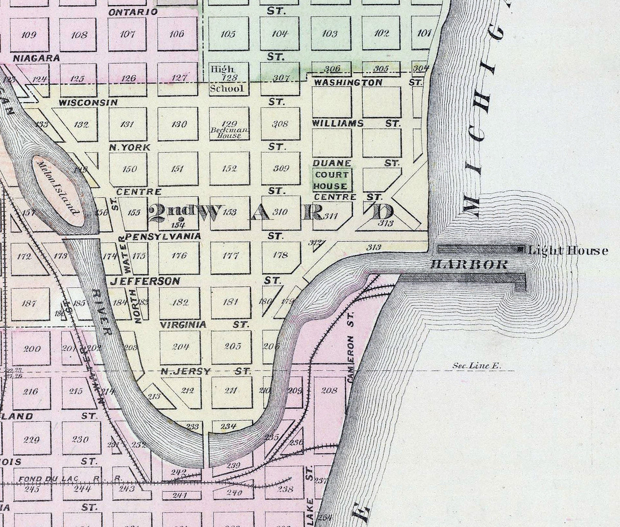 1878 Town Map of Sheboygan Wisconsin