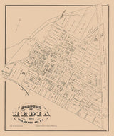 1875 Town Map of Media Delaware County Pennsylvania