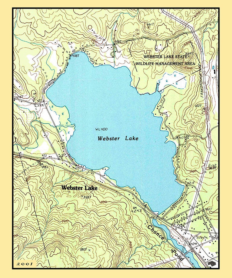 2001 Map of Webster Lake New Hampshire