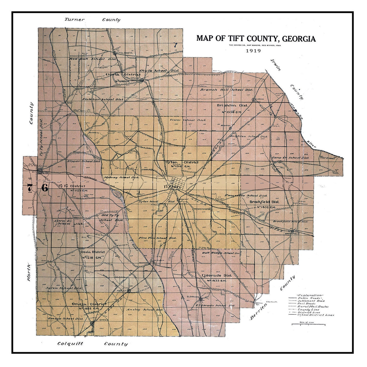 1919 Map of Tift County Georgia