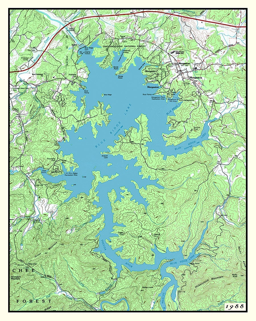 1988 Map of Blue Ridge Lake Georgia