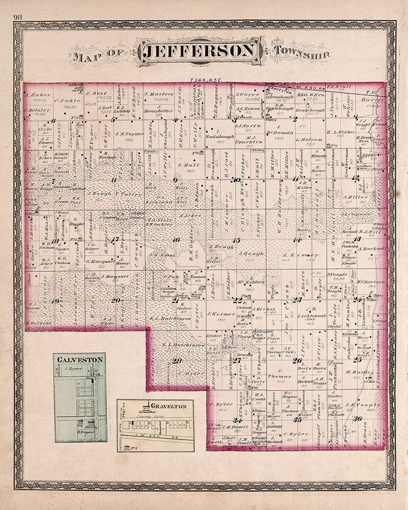 1879 Map of Jefferson Township Kosciusko County Indiana