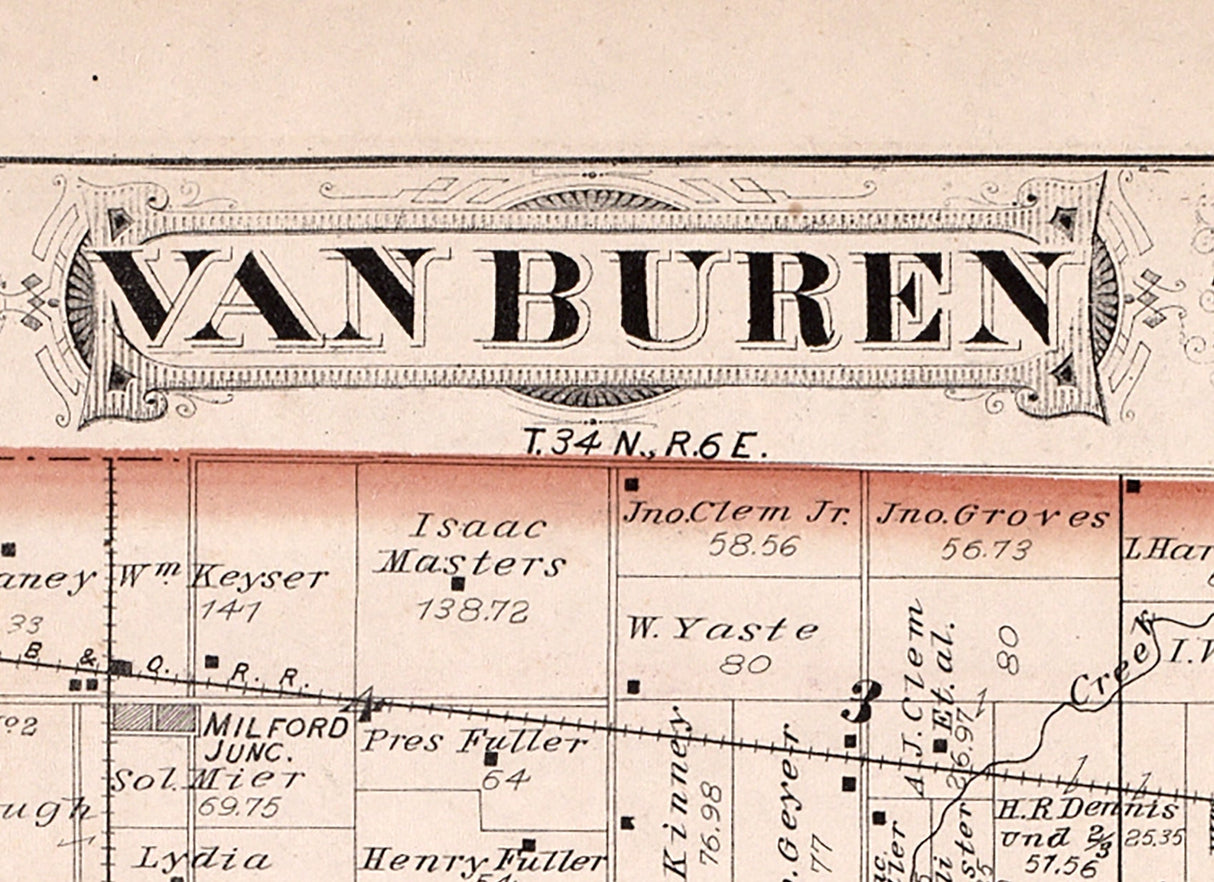 1879 Map of Van Buren Township Kosciusko County Indiana