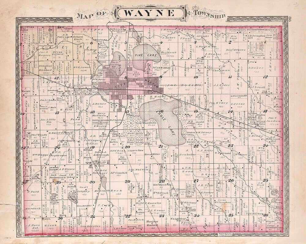 1879 Map of Wayne Township Kosciusko County Indiana