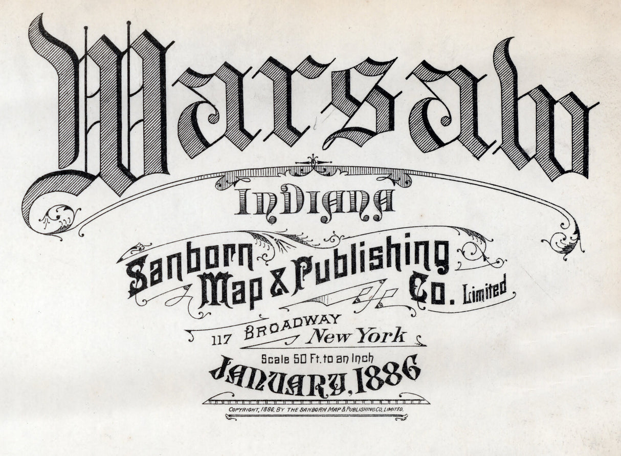 1886 Town Map of Warsaw Kosciusko County Indiana