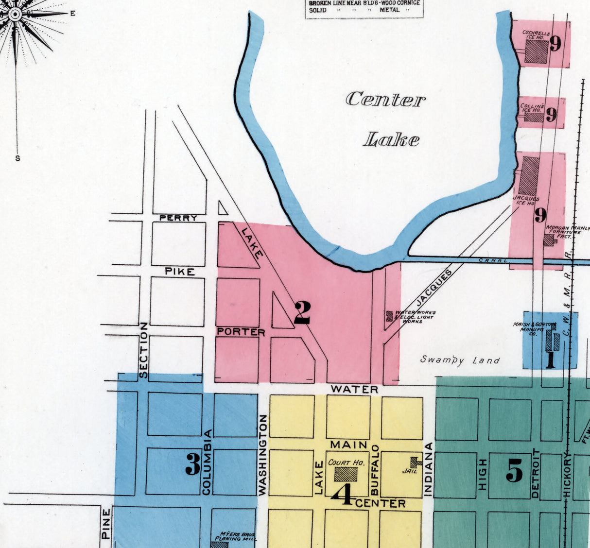 1892 Town Map of Warsaw Kosciusko County Indiana
