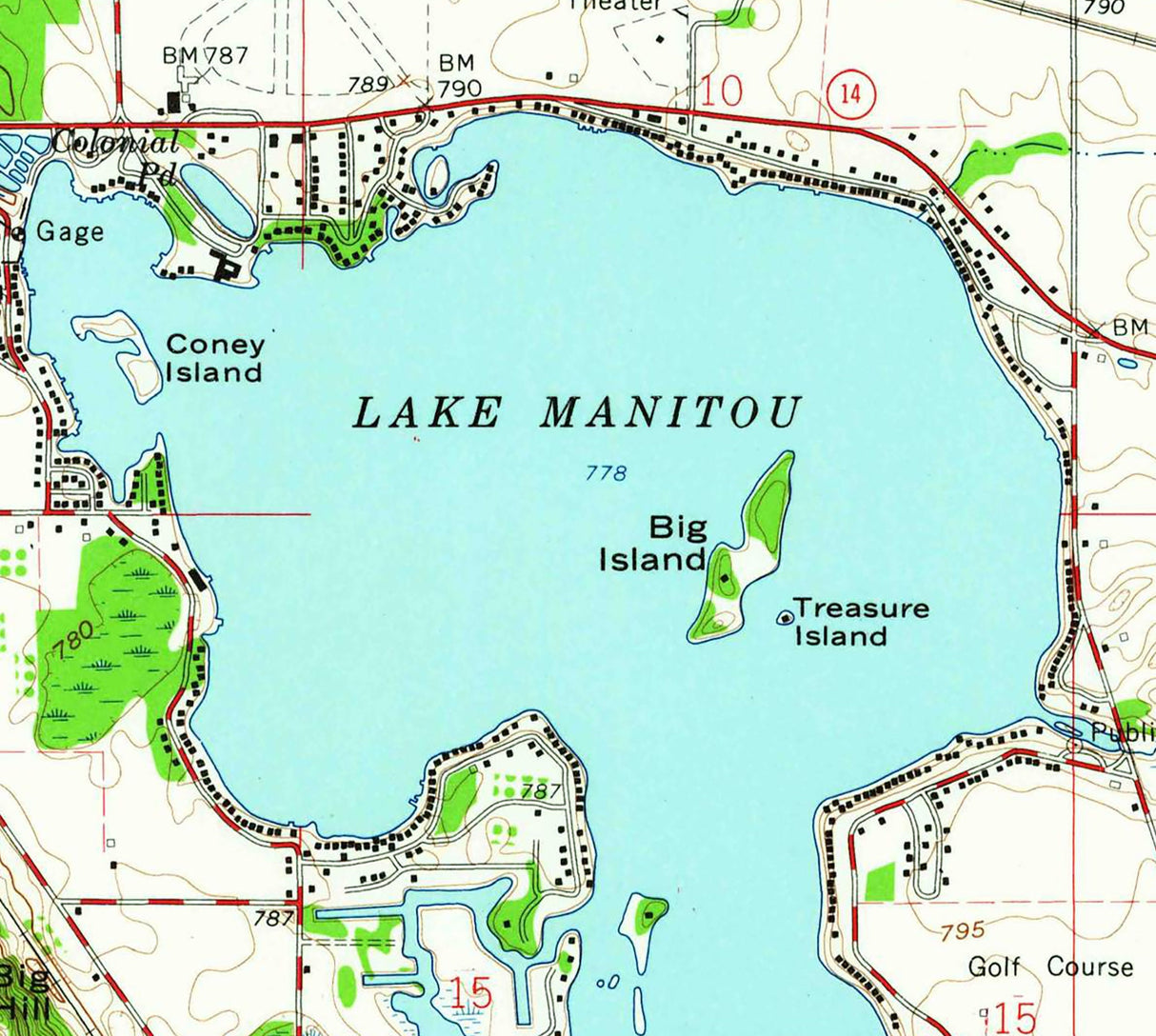 1964 Map of Lake Manitou Indiana Rochester