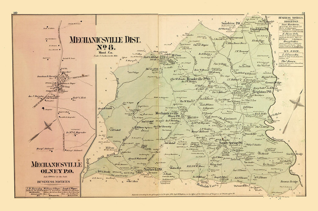 1879 Map of Mechanicsville Township Montgomery County Maryland