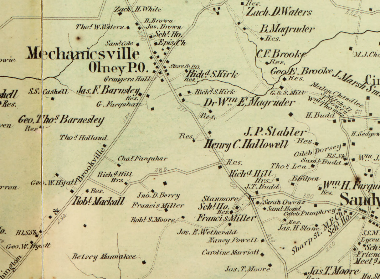 1879 Map of Mechanicsville Township Montgomery County Maryland