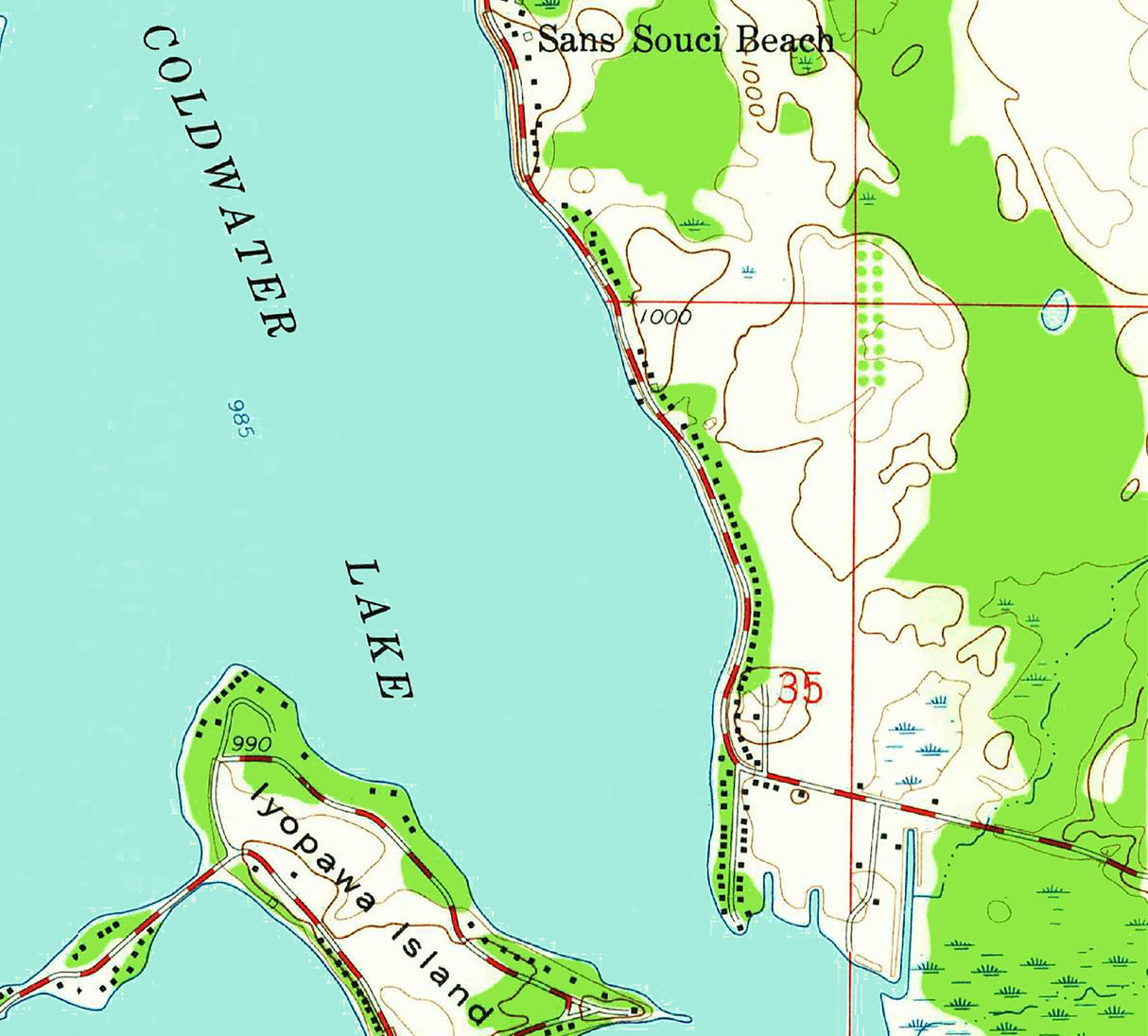 1960 Map of Coldwater Lake Branch County Michigan